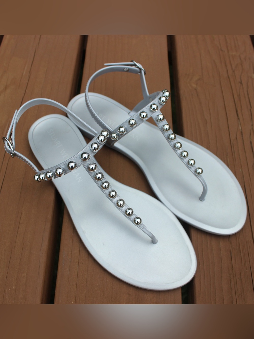 Stuart Weitzman Goldie Jelly Sandals in Silver Sz 11